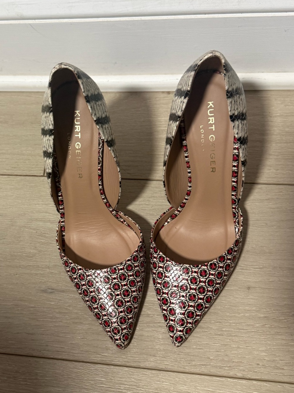 Kurt Geiger Pink and Black Patterned Pointed D'Orsay Pumps